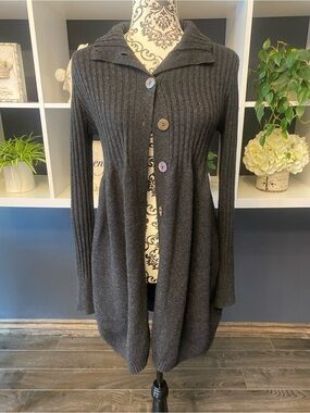 Autumn Cashmere Charcoal Ribbed Long Button Cardigan XS